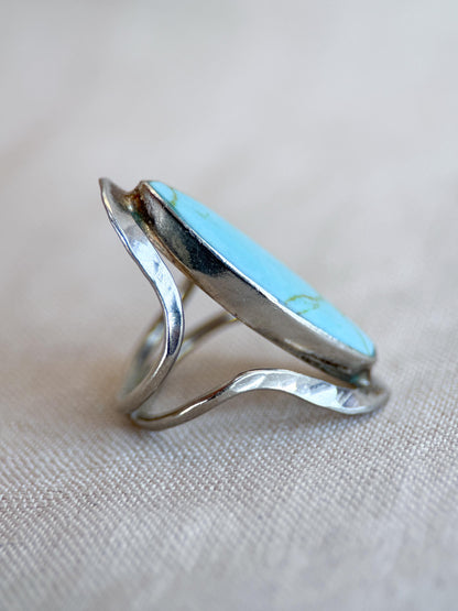 Vintage Turquoise Ring Sterling Silver, Oval Open Statement Ring, Boho Everyday Jewelry