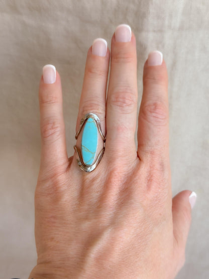 Vintage Turquoise Ring Sterling Silver, Oval Open Statement Ring, Boho Everyday Jewelry