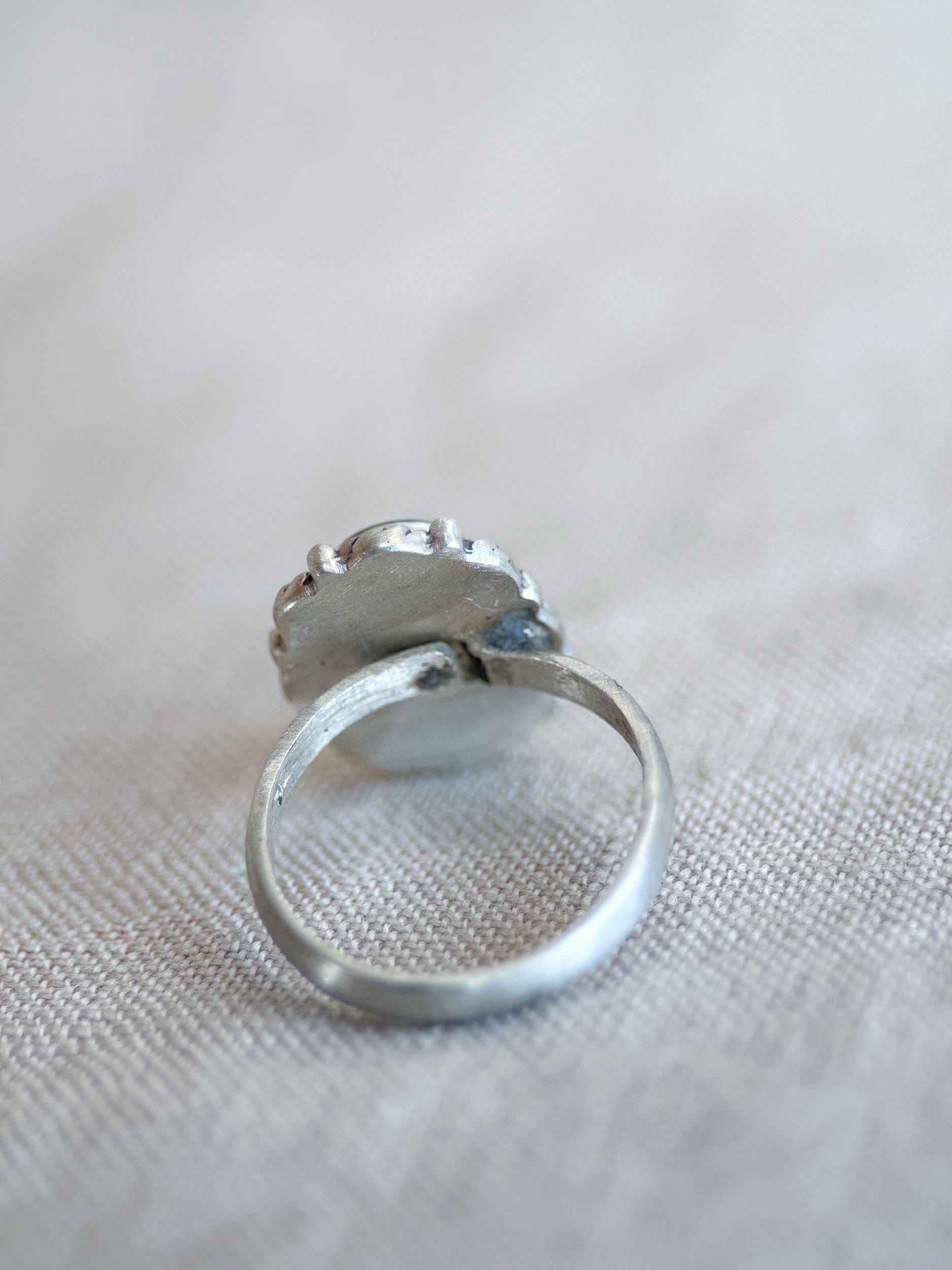 Vintage Turquoise Ring Sterling Silver, Scalloped Floral Statement Ring, Boho Everyday Jewelry