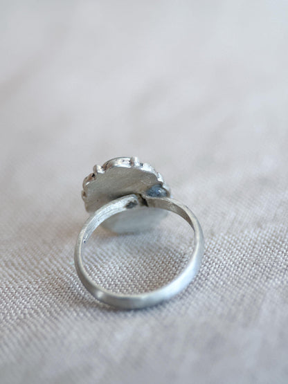 Vintage Turquoise Ring Sterling Silver, Scalloped Floral Statement Ring, Boho Everyday Jewelry