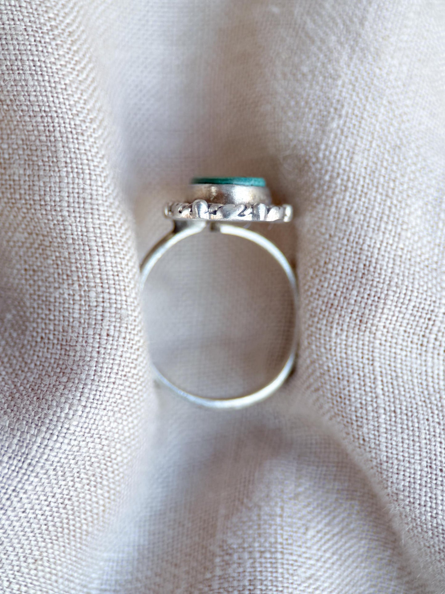 Vintage Turquoise Ring Sterling Silver, Scalloped Floral Statement Ring, Boho Everyday Jewelry