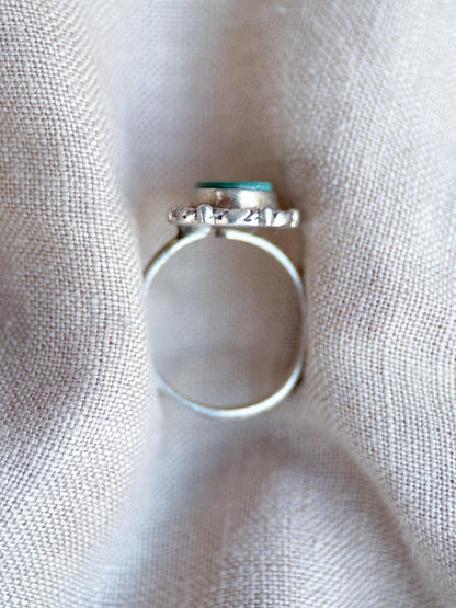 Vintage Turquoise Ring Sterling Silver, Scalloped Floral Statement Ring, Boho Everyday Jewelry