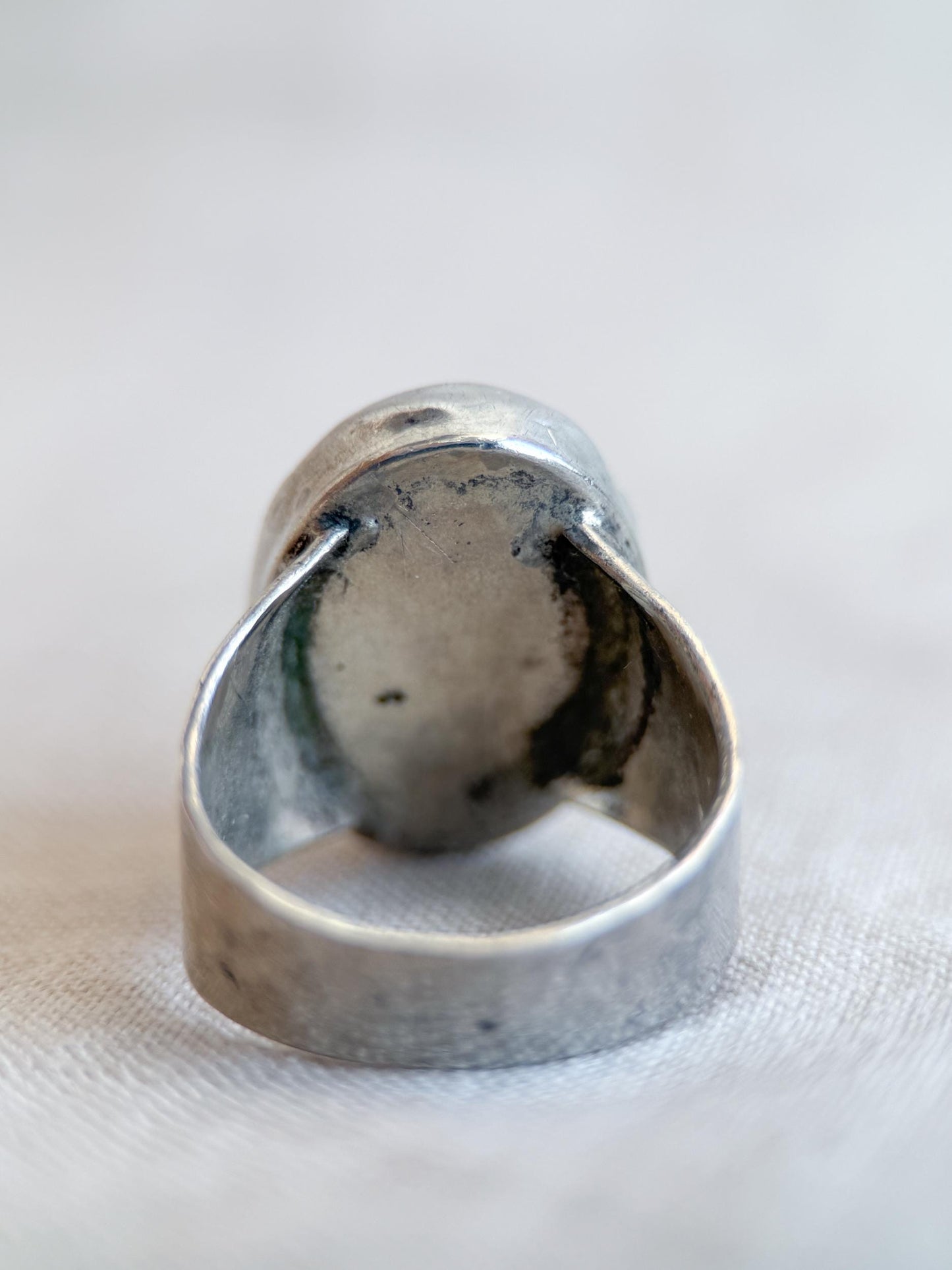 Vintage Chrysocolla Ring Sterling Silver, Oval Hammered Statement Ring, Boho Everyday Jewelry