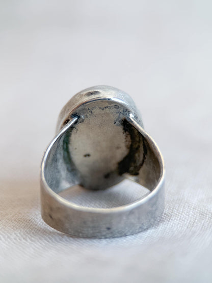Vintage Chrysocolla Ring Sterling Silver, Oval Hammered Statement Ring, Boho Everyday Jewelry