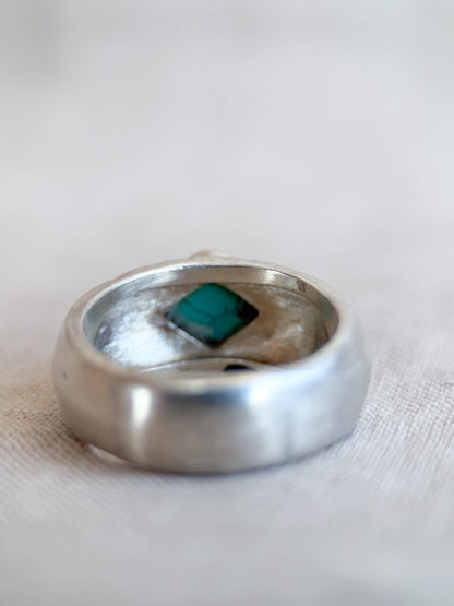 Vintage Turquoise Ring Sterling Silver, Diamond Shaped Bezel Statement Ring, Boho Everyday Jewelry