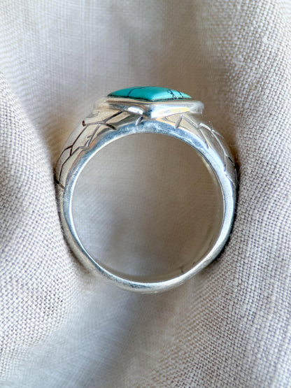 Vintage Turquoise Ring Sterling Silver, Diamond Shaped Bezel Statement Ring, Boho Everyday Jewelry