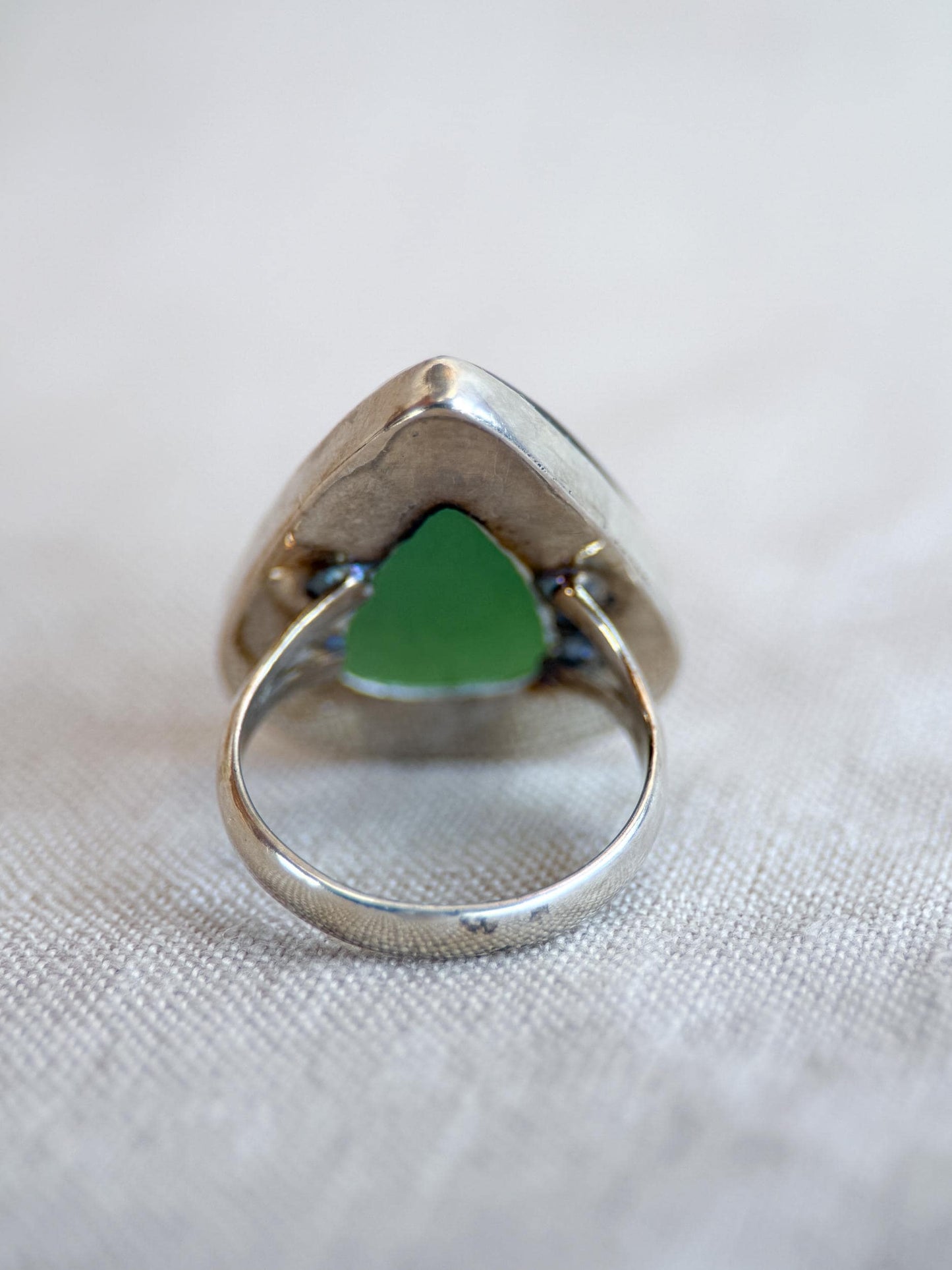 Vintage Nephrite Jade Ring Sterling Silver, Large Pear Bezel Statement Ring, Boho Everyday Jewelry