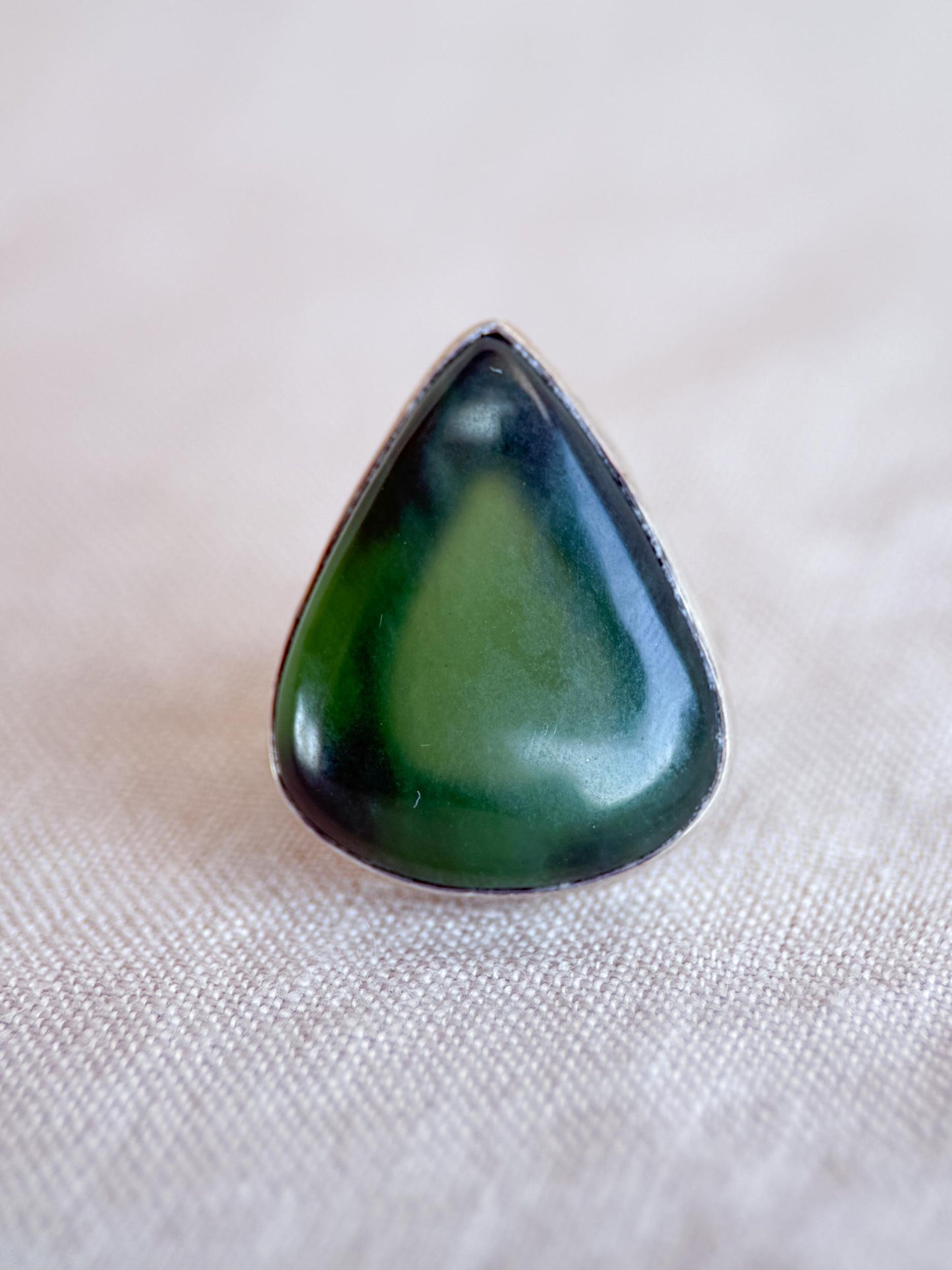 Vintage Nephrite Jade Ring Sterling Silver, Large Pear Bezel Statement Ring, Boho Everyday Jewelry