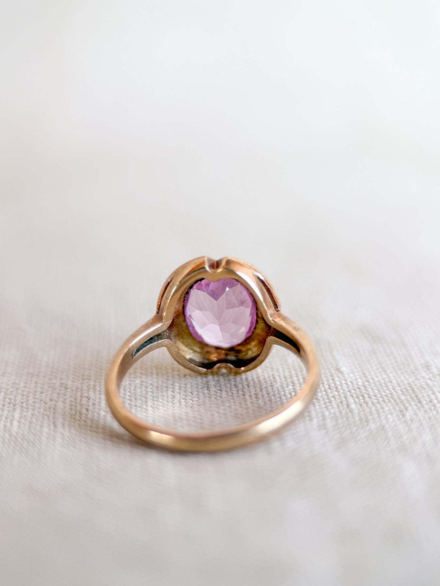 Vintage Pink Sapphire Engagement Ring, Oval Cut, 10k Gold Mid-Century Bridal Ring