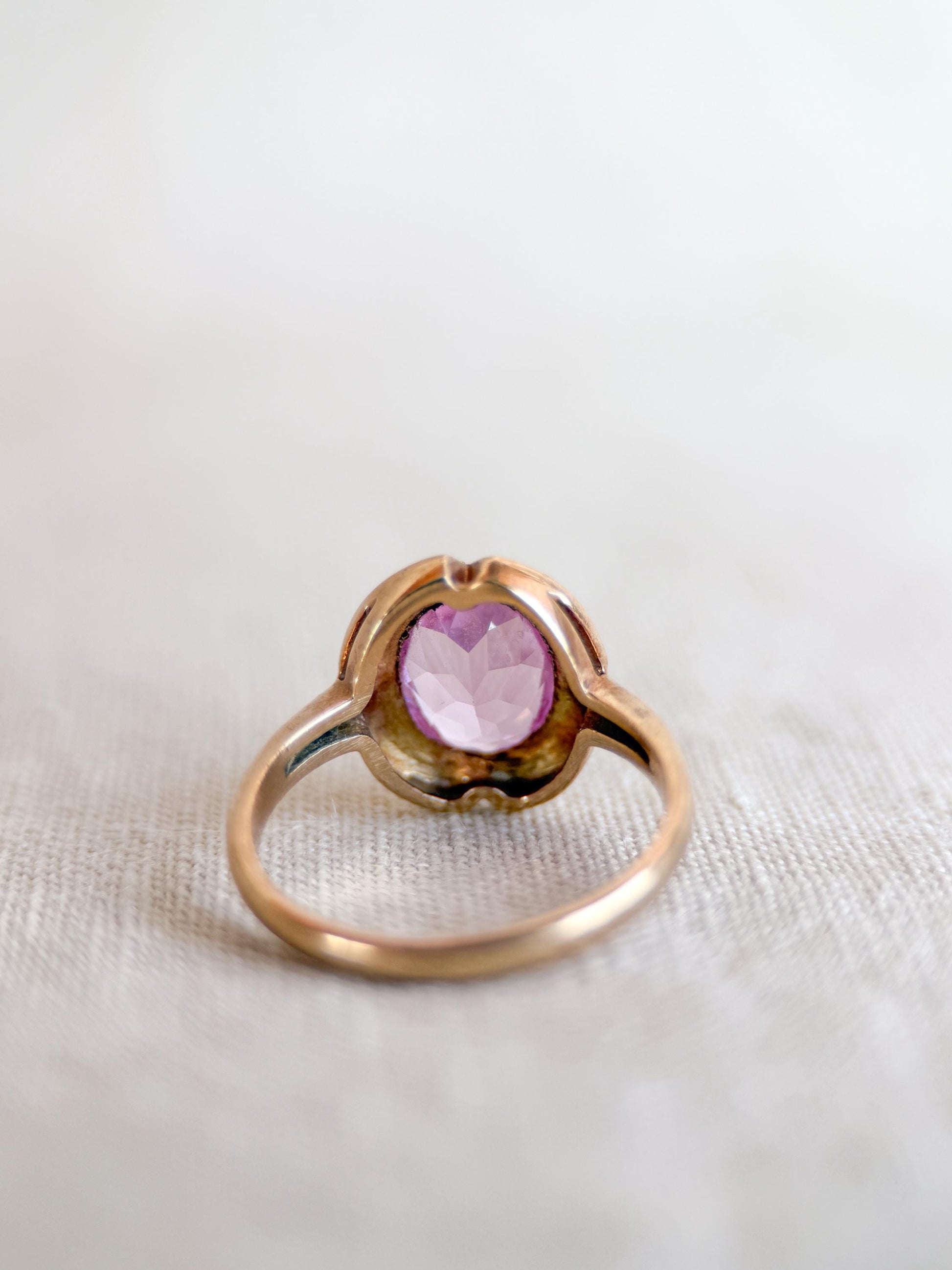 Vintage Pink Sapphire Engagement Ring, Oval Cut, 10k Gold Mid-Century Bridal Ring