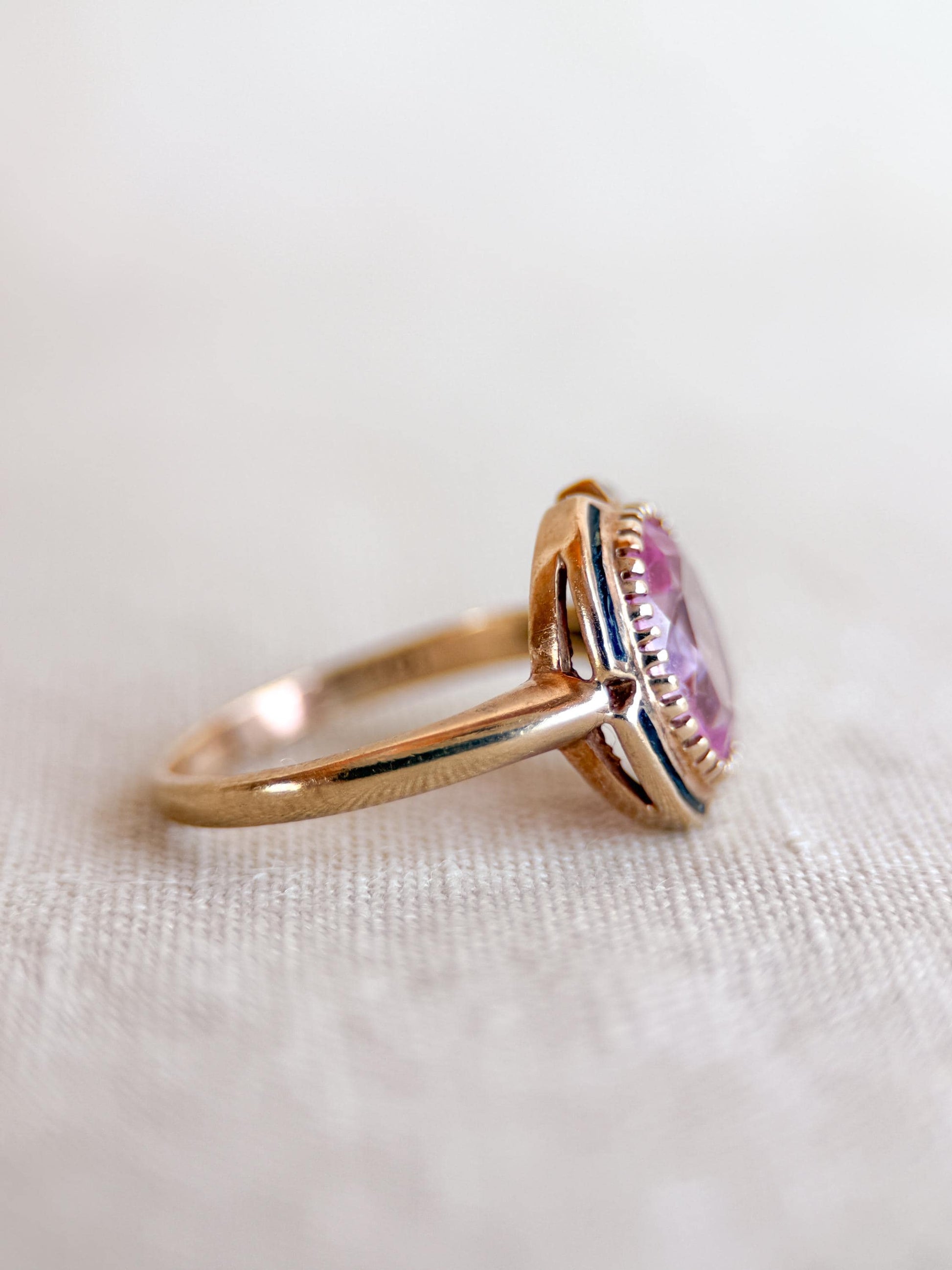 Vintage Pink Sapphire Engagement Ring, Oval Cut, 10k Gold Mid-Century Bridal Ring