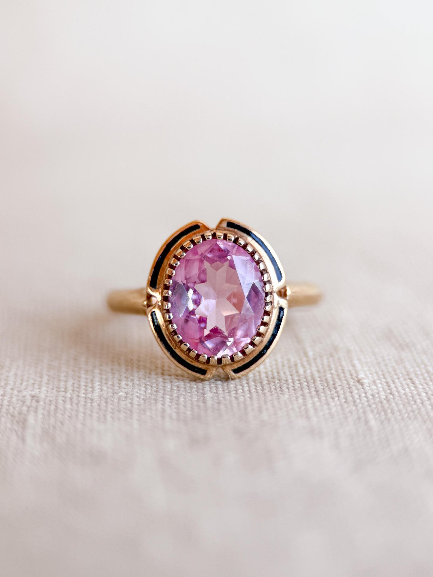 Vintage Pink Sapphire Engagement Ring, Oval Cut, 10k Gold Mid-Century Bridal Ring