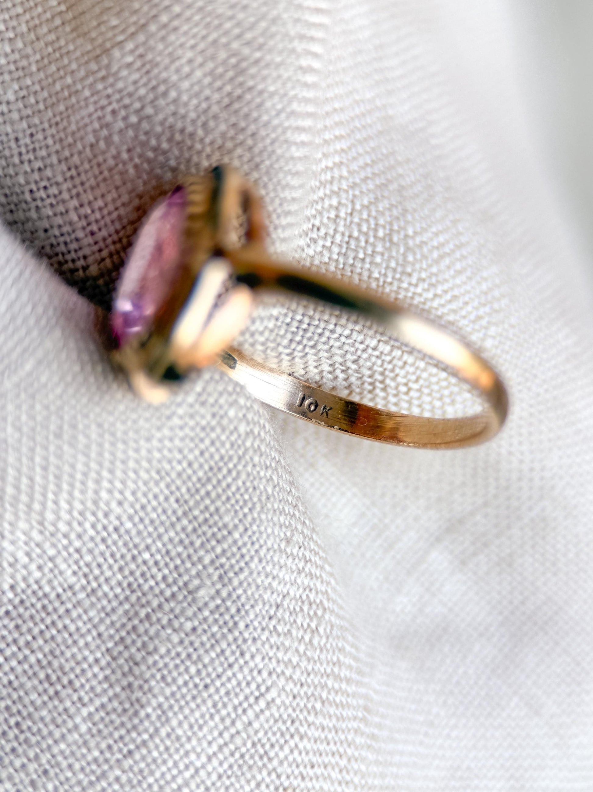 Vintage Pink Sapphire Engagement Ring, Oval Cut, 10k Gold Mid-Century Bridal Ring