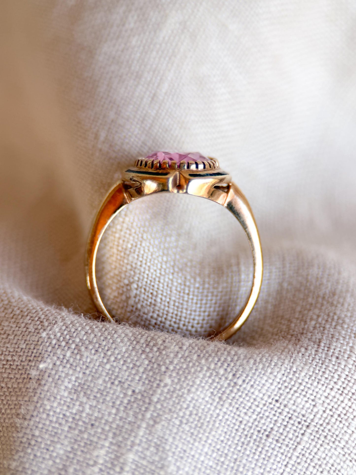 Vintage Pink Sapphire Engagement Ring, Oval Cut, 10k Gold Mid-Century Bridal Ring