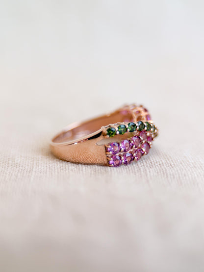 Vintage Tourmaline Ring, 10k Rose Gold, Twist Band Statement Ring, Unique Bold Jewelry