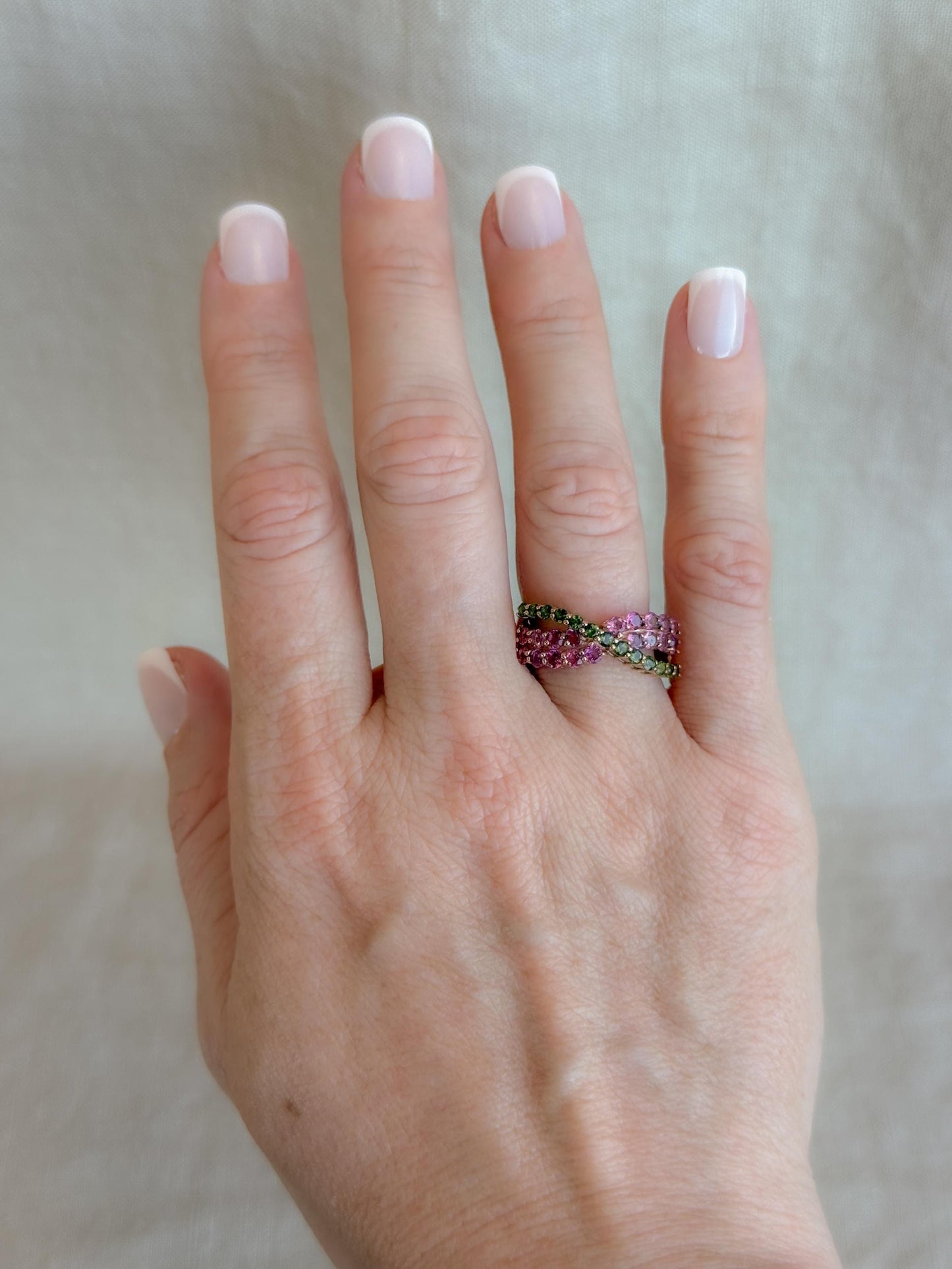 Vintage Tourmaline Ring, 10k Rose Gold, Twist Band Statement Ring, Unique Bold Jewelry