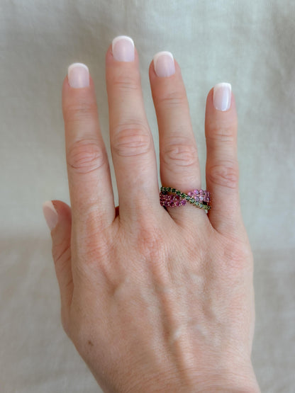 Vintage Tourmaline Ring, 10k Rose Gold, Twist Band Statement Ring, Unique Bold Jewelry