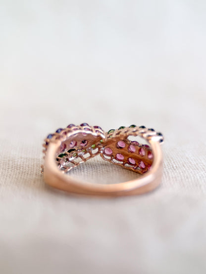Vintage Tourmaline Ring, 10k Rose Gold, Twist Band Statement Ring, Unique Bold Jewelry
