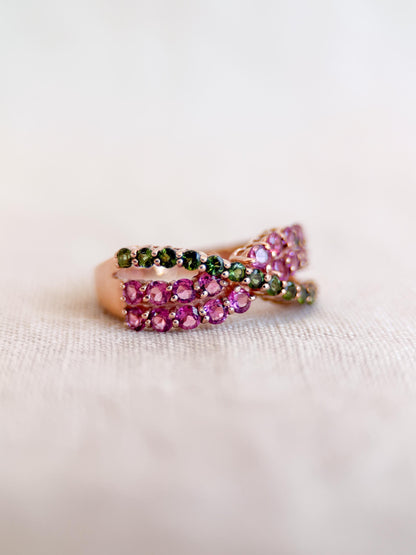 Vintage Tourmaline Ring, 10k Rose Gold, Twist Band Statement Ring, Unique Bold Jewelry