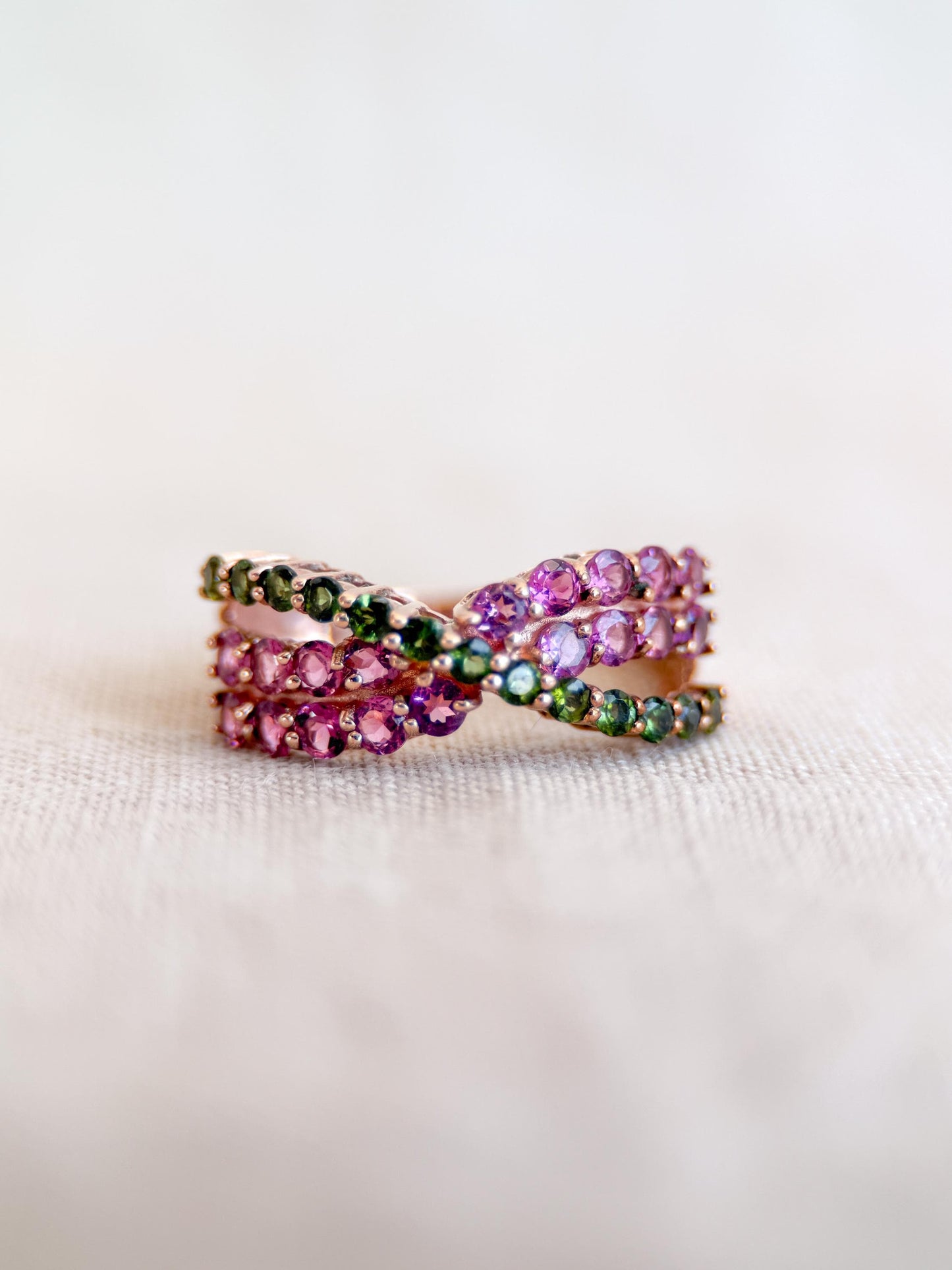 Vintage Tourmaline Ring, 10k Rose Gold, Twist Band Statement Ring, Unique Bold Jewelry
