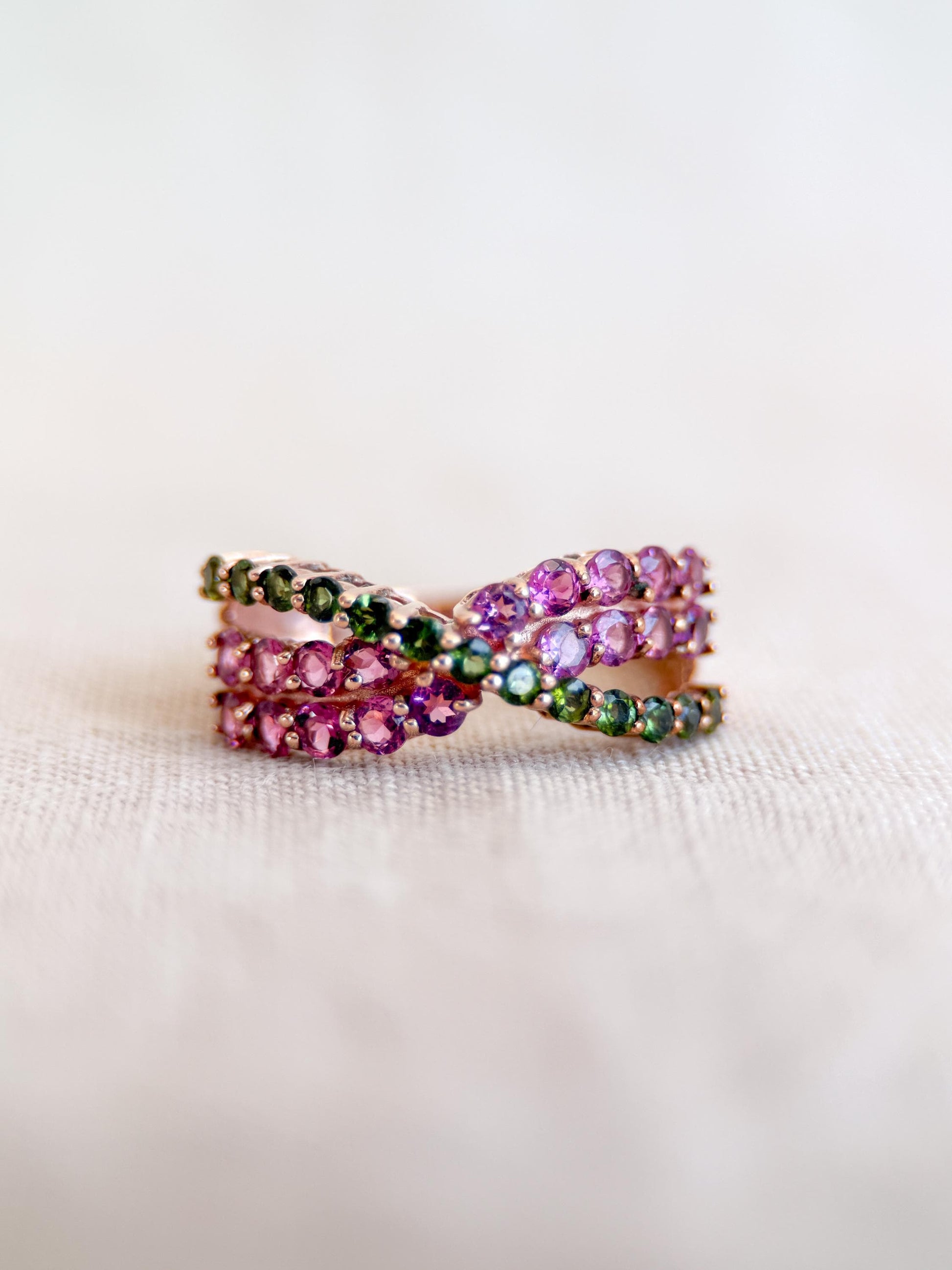 Vintage Tourmaline Ring, 10k Rose Gold, Twist Band Statement Ring, Unique Bold Jewelry