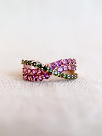 Vintage Tourmaline Ring, 10k Rose Gold, Twist Band Statement Ring, Unique Bold Jewelry