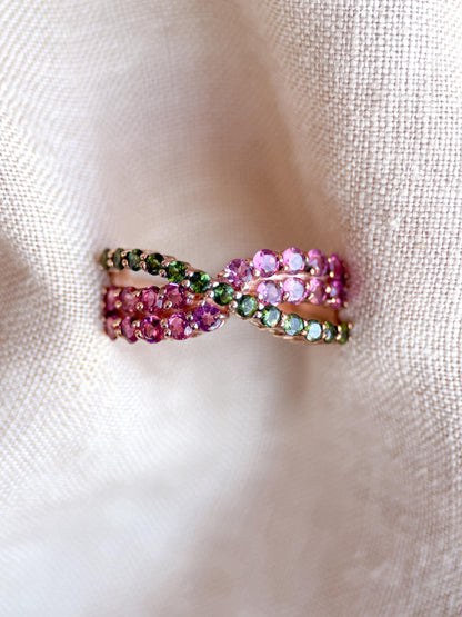 Vintage Tourmaline Ring, 10k Rose Gold, Twist Band Statement Ring, Unique Bold Jewelry