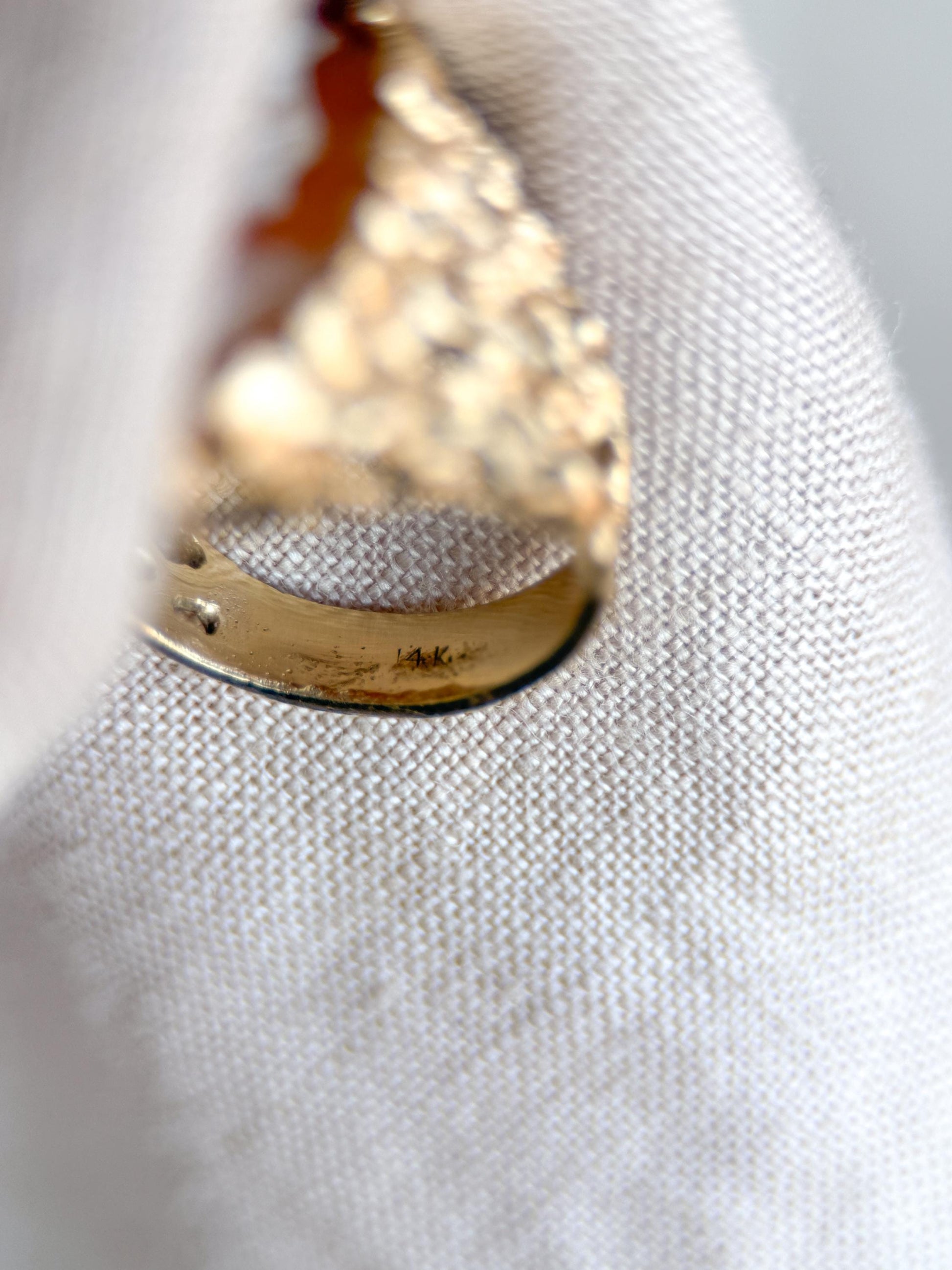 Vintage Cameo Ring, 14k Gold, Oval Textured Statement Ring, Mid-Century Bold Jewelry