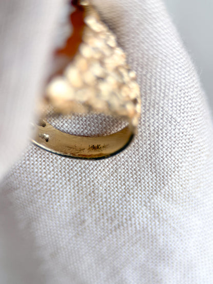 Vintage Cameo Ring, 14k Gold, Oval Textured Statement Ring, Mid-Century Bold Jewelry