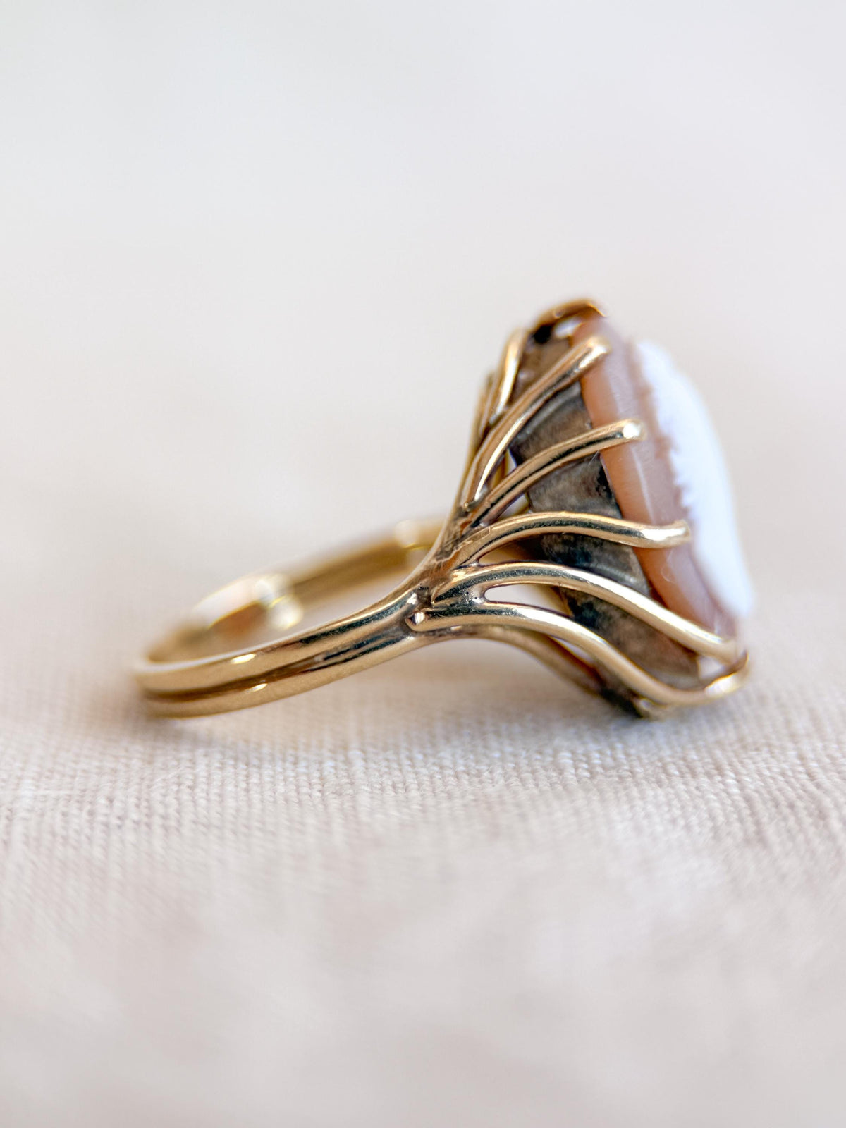 Vintage Cameo Ring, 14k Gold, Oval Portrait Statement Ring, Mid-Century Bold Jewelry