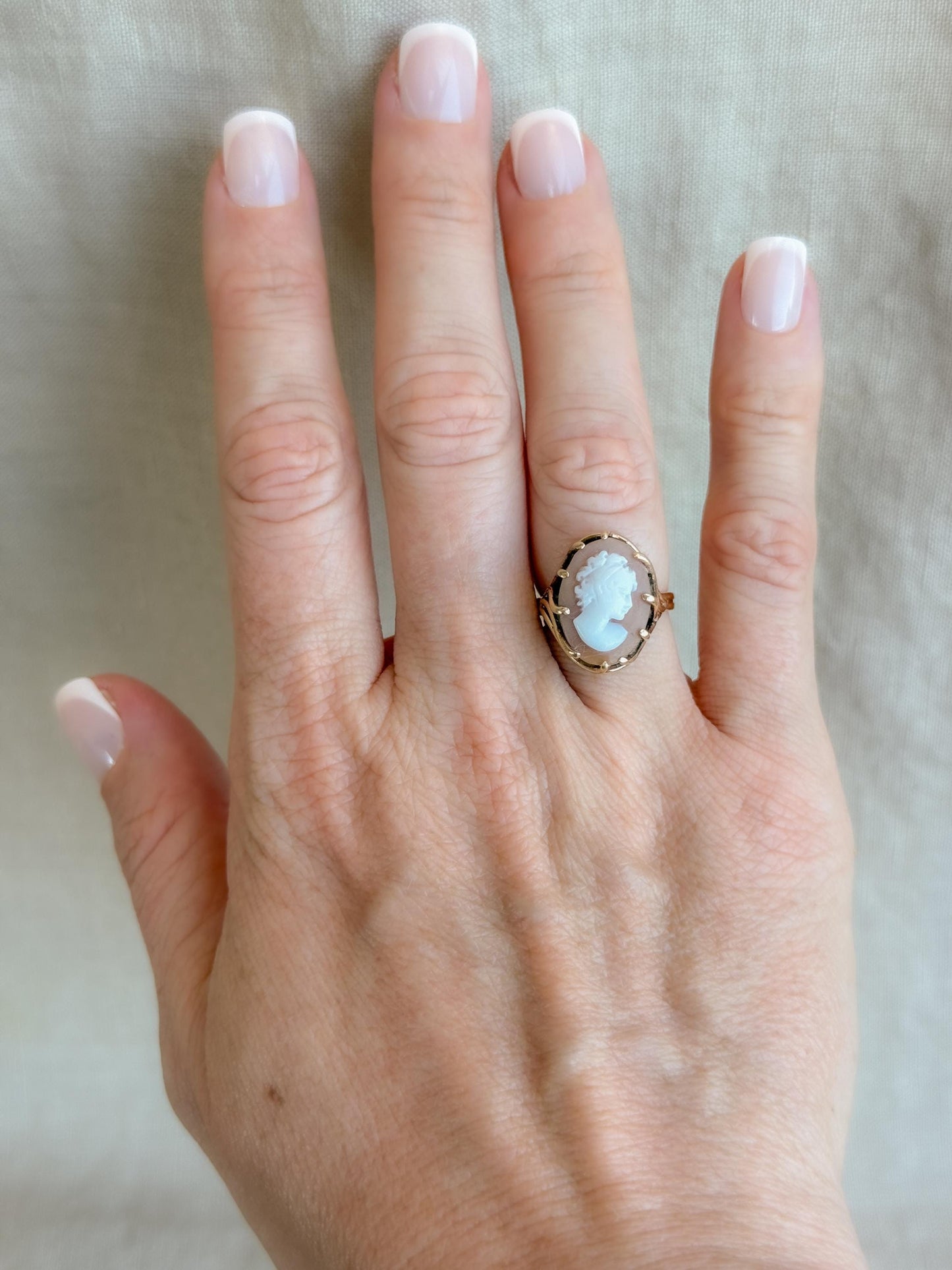 Vintage Cameo Ring, 14k Gold, Oval Portrait Statement Ring, Mid-Century Bold Jewelry