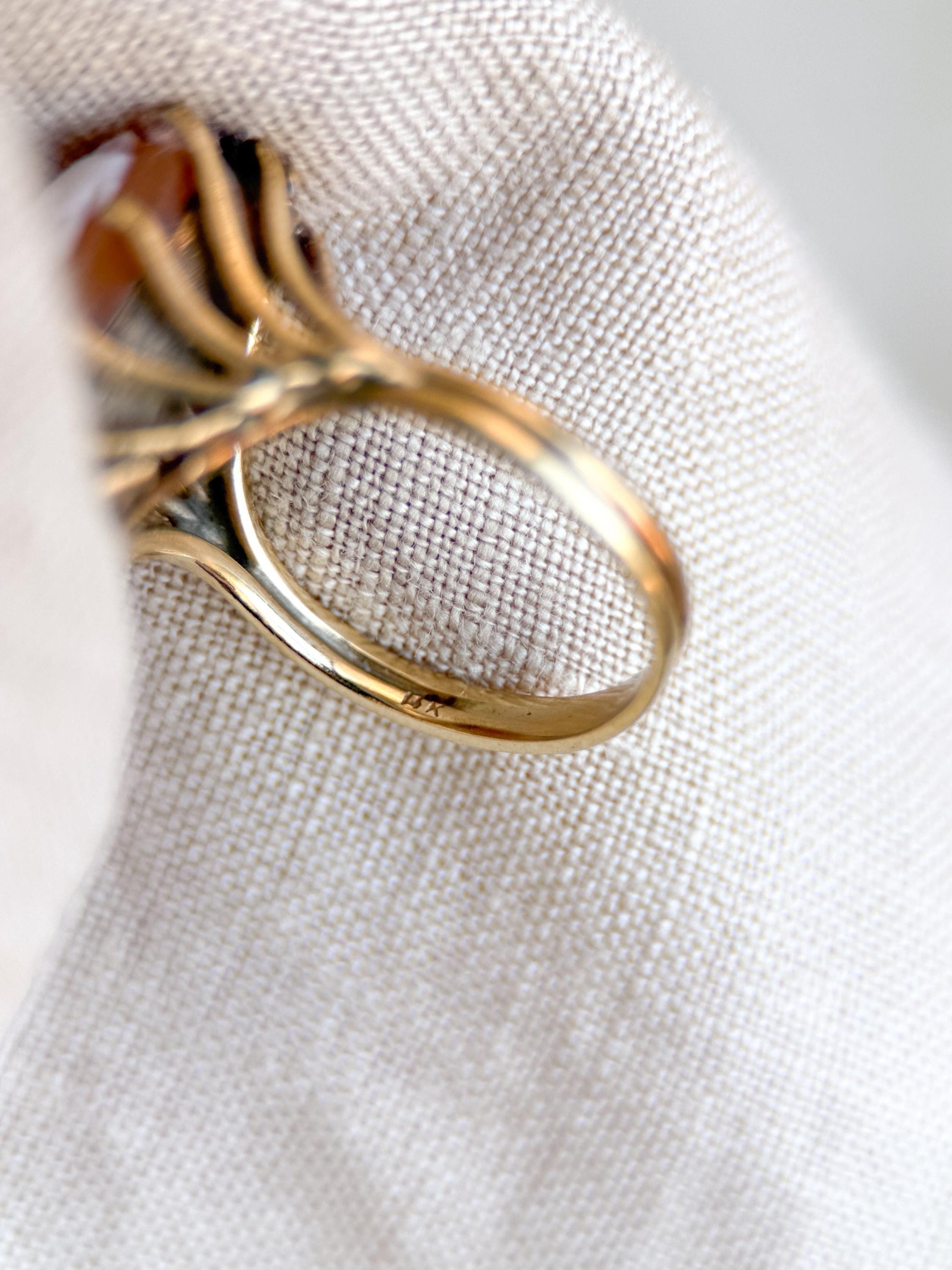 Vintage Cameo Ring, 14k Gold, Oval Portrait Statement Ring, Mid-Century Bold Jewelry