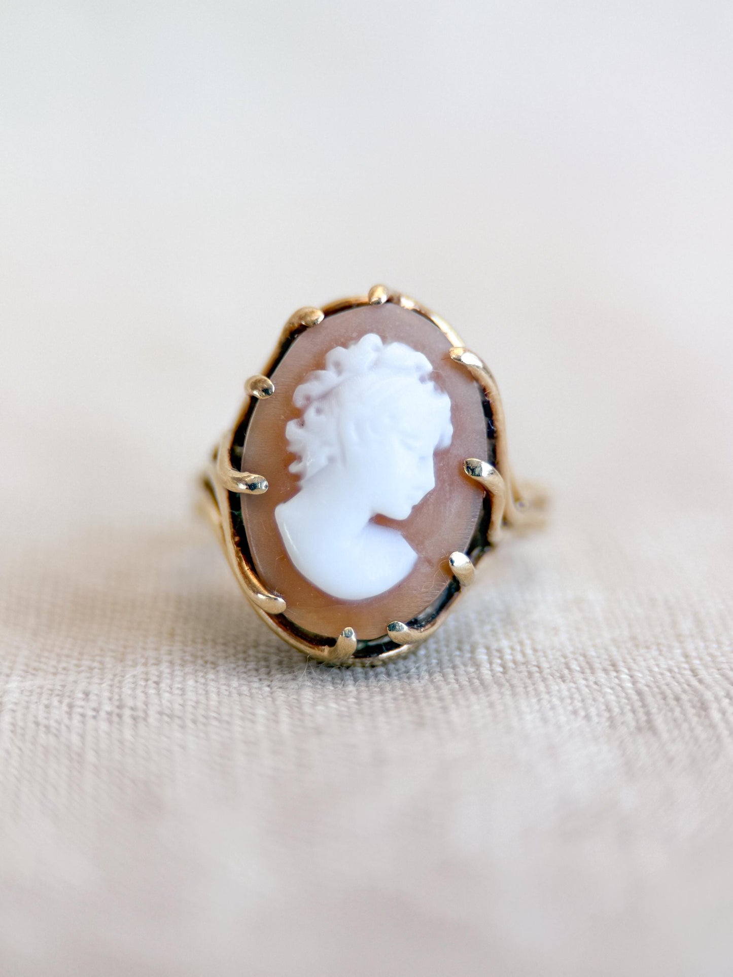 Vintage Cameo Ring, 14k Gold, Oval Portrait Statement Ring, Mid-Century Bold Jewelry