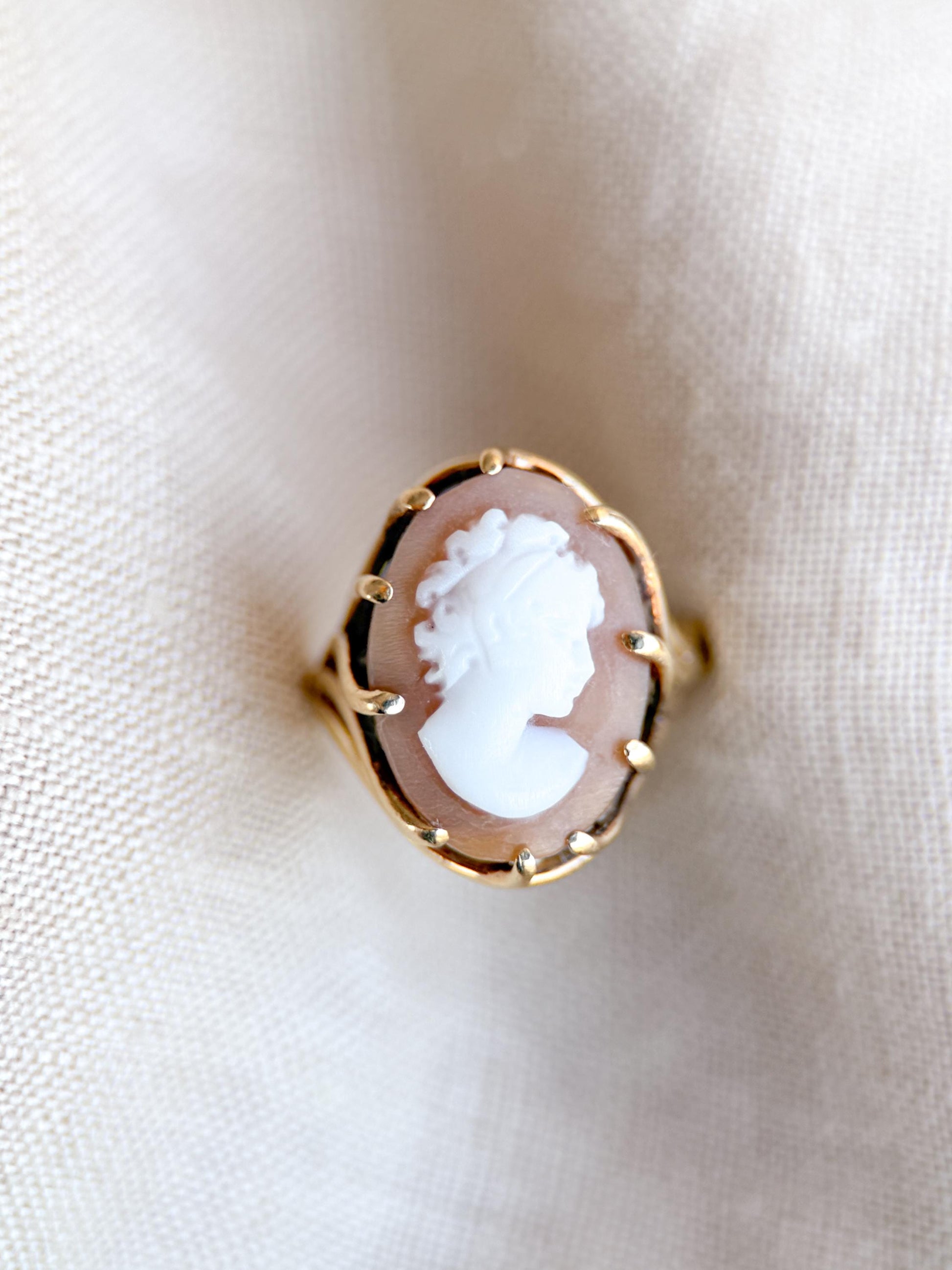 Vintage Cameo Ring, 14k Gold, Oval Portrait Statement Ring, Mid-Century Bold Jewelry