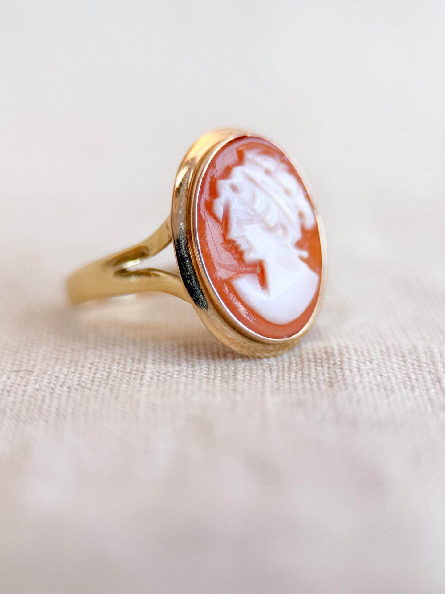 Vintage Cameo Ring, 14k Gold, Oval Portrait Statement Ring, Mid-Century Bold Jewelry