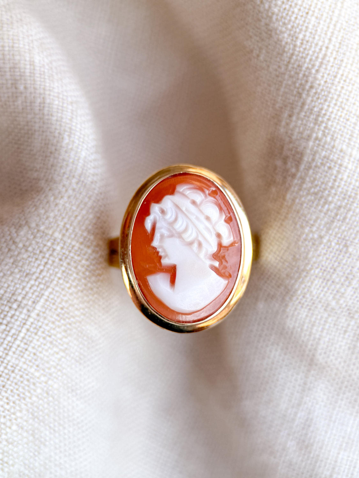 Vintage Cameo Ring, 14k Gold, Oval Portrait Statement Ring, Mid-Century Bold Jewelry