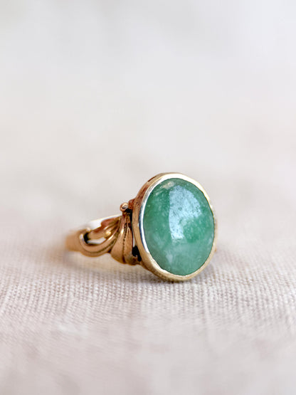 Vintage Jade Ring, 14k Gold, Oval Cut Jadeite Statement Ring, Filigree Bezel Jewelry