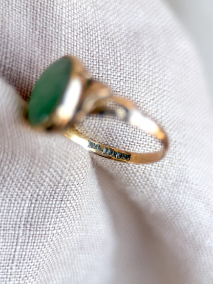 Vintage Jade Ring, 14k Gold, Oval Cut Jadeite Statement Ring, Filigree Bezel Jewelry