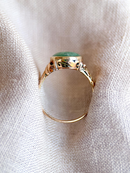 Vintage Jade Ring, 14k Gold, Oval Cut Jadeite Statement Ring, Filigree Bezel Jewelry