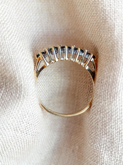Vintage Emerald and Diamond Wedding Band, 14k Gold, Prong Set Minimalist Ring, Stacking Band