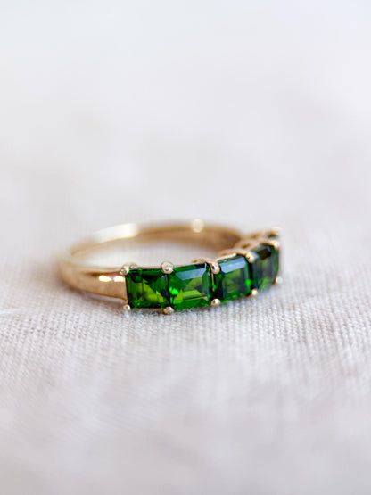 Vintage Chrome Diopside Wedding Band, 10k Gold, Prong Set Square Cut, Minimalist Stacking Band
