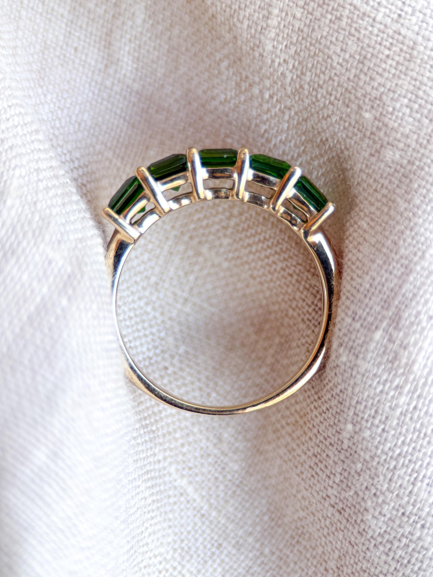 Vintage Chrome Diopside Wedding Band, 10k Gold, Prong Set Square Cut, Minimalist Stacking Band