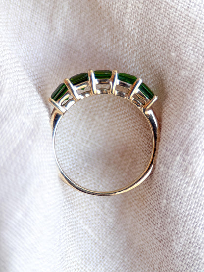 Vintage Chrome Diopside Wedding Band, 10k Gold, Prong Set Square Cut, Minimalist Stacking Band