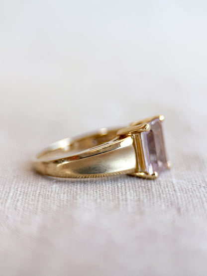 Vintage Morganite Engagement Ring, Emerald Cut, 14k Gold, Alternative Bridal Ring