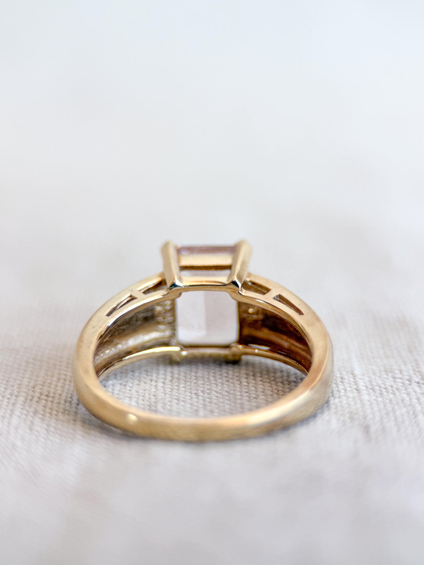 Vintage Morganite Engagement Ring, Emerald Cut, 14k Gold, Alternative Bridal Ring