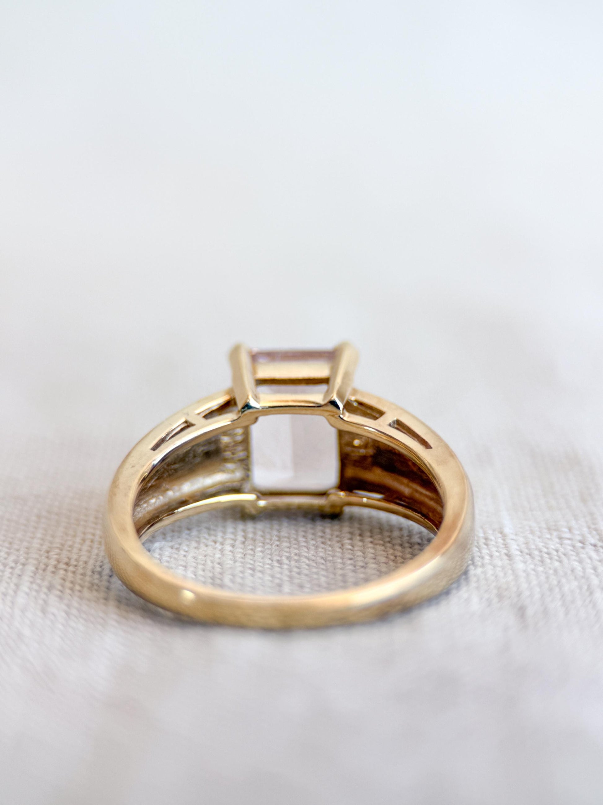 Vintage Morganite Engagement Ring, Emerald Cut, 14k Gold, Alternative Bridal Ring