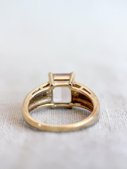 Vintage Morganite Engagement Ring, Emerald Cut, 14k Gold, Alternative Bridal Ring
