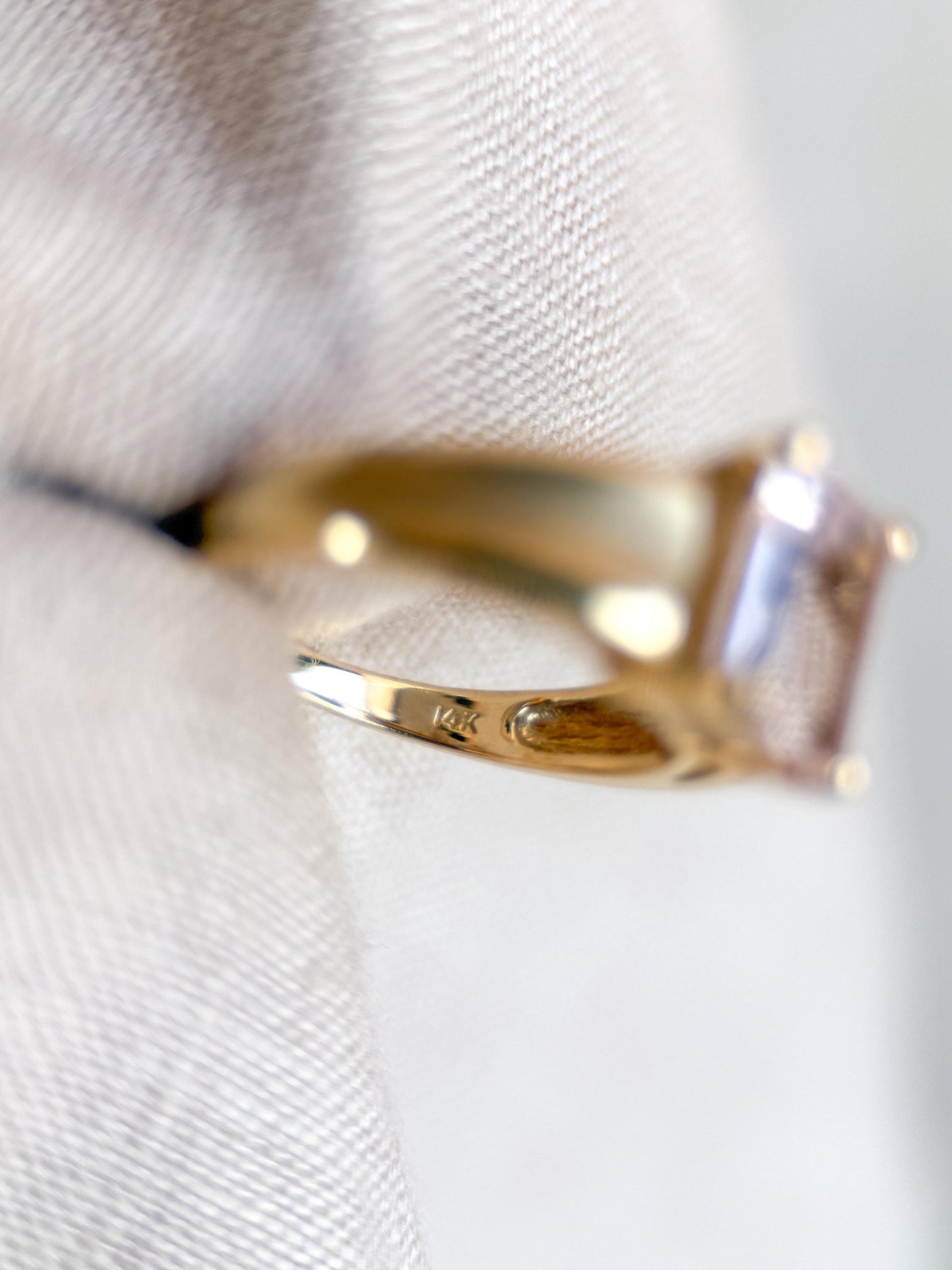 Vintage Morganite Engagement Ring, Emerald Cut, 14k Gold, Alternative Bridal Ring