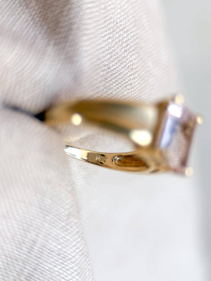 Vintage Morganite Engagement Ring, Emerald Cut, 14k Gold, Alternative Bridal Ring