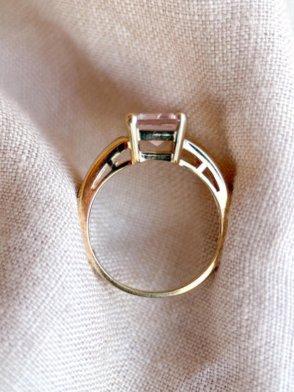 Vintage Morganite Engagement Ring, Emerald Cut, 14k Gold, Alternative Bridal Ring